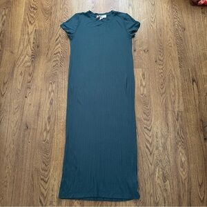 Free People Beach Blue Ribbed Short Sleeve Maxi Dress Fitted Size Large